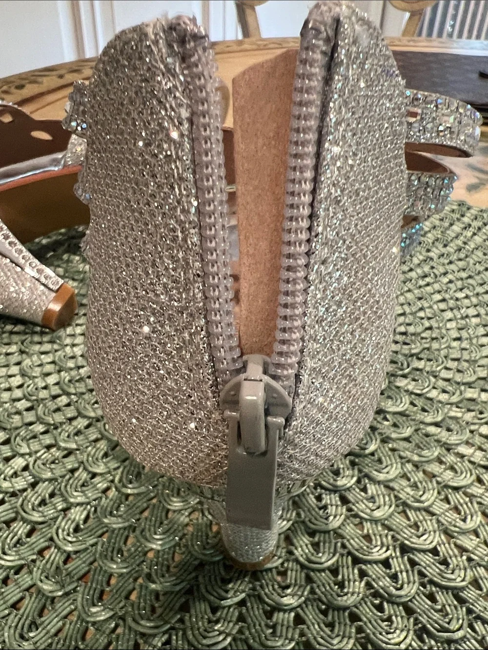 NWT size 7.5 silver crystal dress shoes.